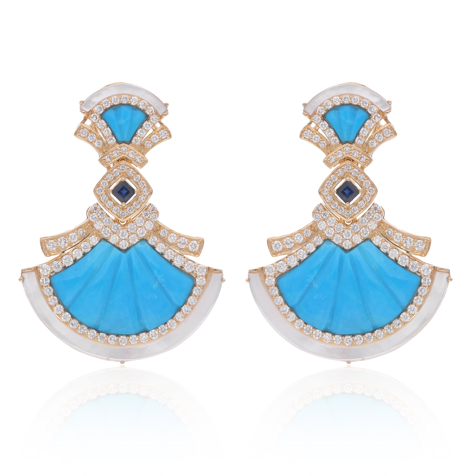 Orecchini pendenti in oro giallo 18 carati con diamante Madre di Pera Turchese