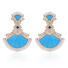 Orecchini pendenti in oro giallo 18 carati con diamante Madre di Pera Turchese