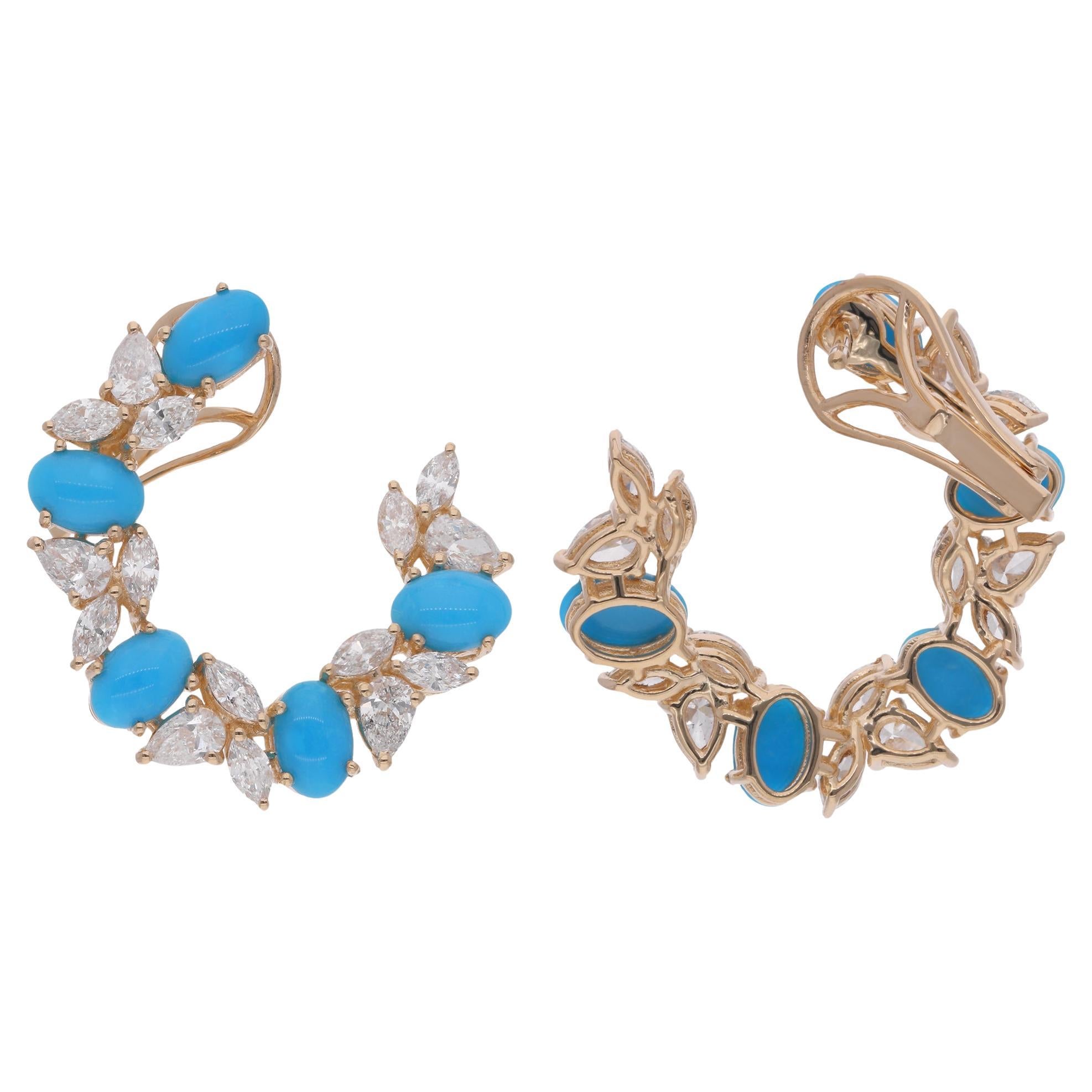 Créoles en or jaune 18 carats avec turquoises ovales et diamants