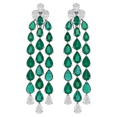 Orecchini Chandelier con gemma di smeraldo dello Zambia, diamante, oro bianco 14 carati