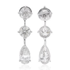 7 Carat SI Clarity HI Color Diamond Dangle Earsings 14 Karat White Gold Jewelry