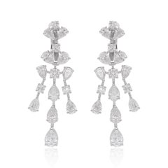 Pendientes colgantes de diamantes redondos y en forma de pera Joyería de oro blanco de 18 quilates hecha a mano