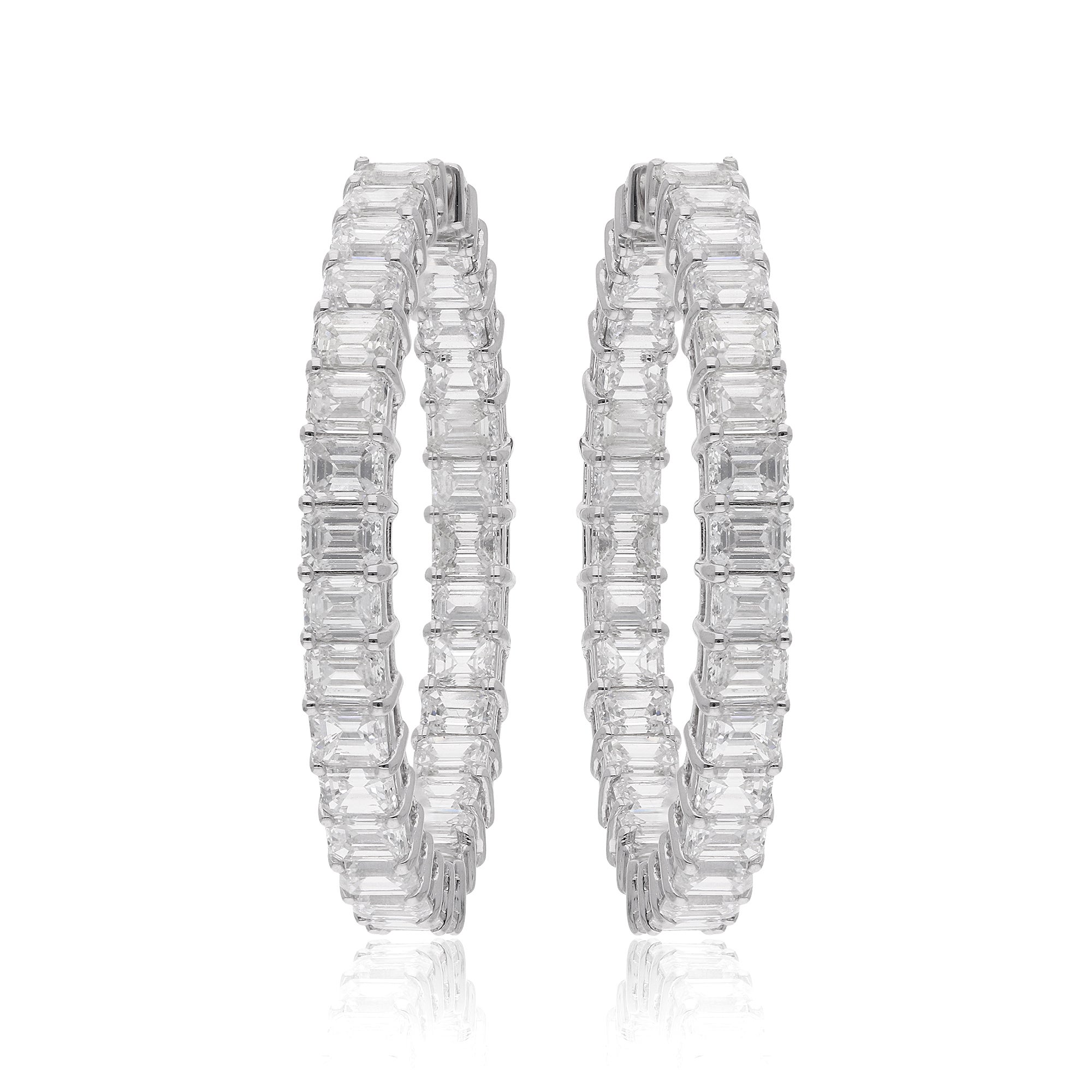 6,62 Ct. Pendientes de aro de diamantes talla esmeralda de oro blanco de 18 quilates Joyería hecha a mano