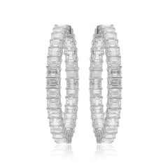 6,62 Ct. Pendientes de aro de diamantes talla esmeralda de oro blanco de 18 quilates Joyería hecha a mano