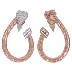 Créoles en or rose 14 carats avec diamants baguettes et ronds de 1,07 carat