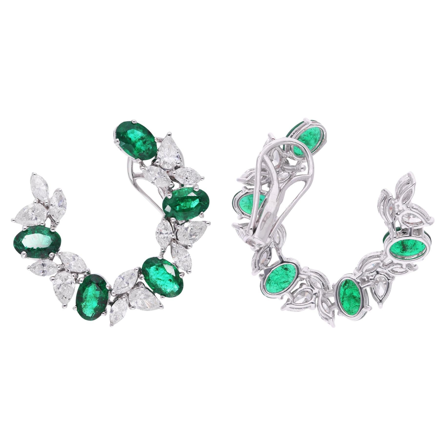 Ovale Form Sambia Smaragd Edelstein Reif Ohrringe Diamant 14 Karat Weißgold