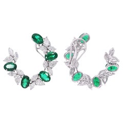 Ovale Form Sambia Smaragd Edelstein Reif Ohrringe Diamant 14 Karat Weißgold