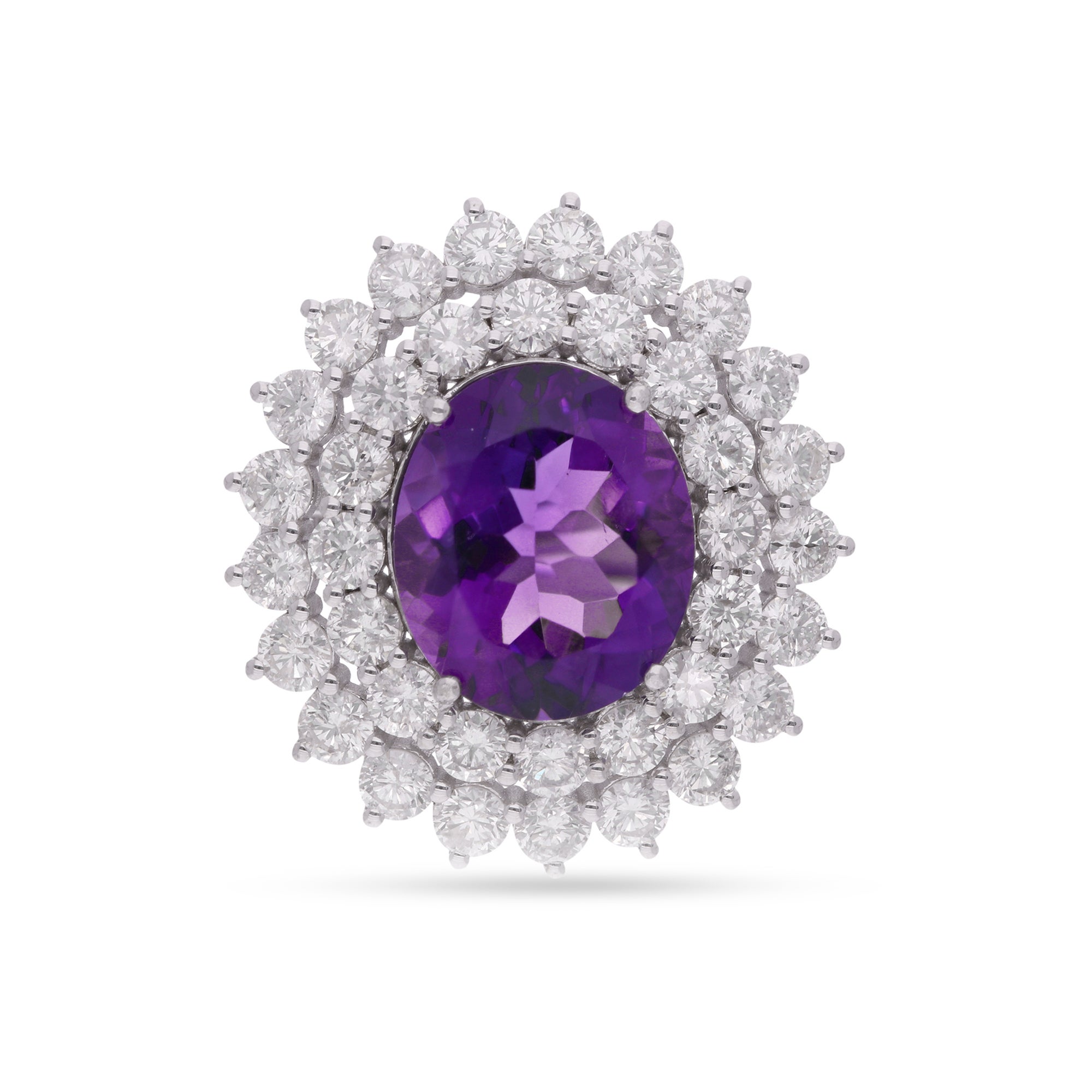 Amethyst Edelstein Cocktail Ring Diamant 14 Karat Weißgold Handmade Schmuck