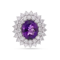 Amethyst Edelstein Cocktail Ring Diamant 14 Karat Weißgold Handmade Schmuck