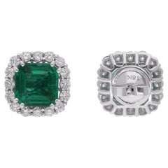 Orecchini a perno con gemma di smeraldo dello Zambia Diamante Oro bianco 14 carati Gioielli di pregio