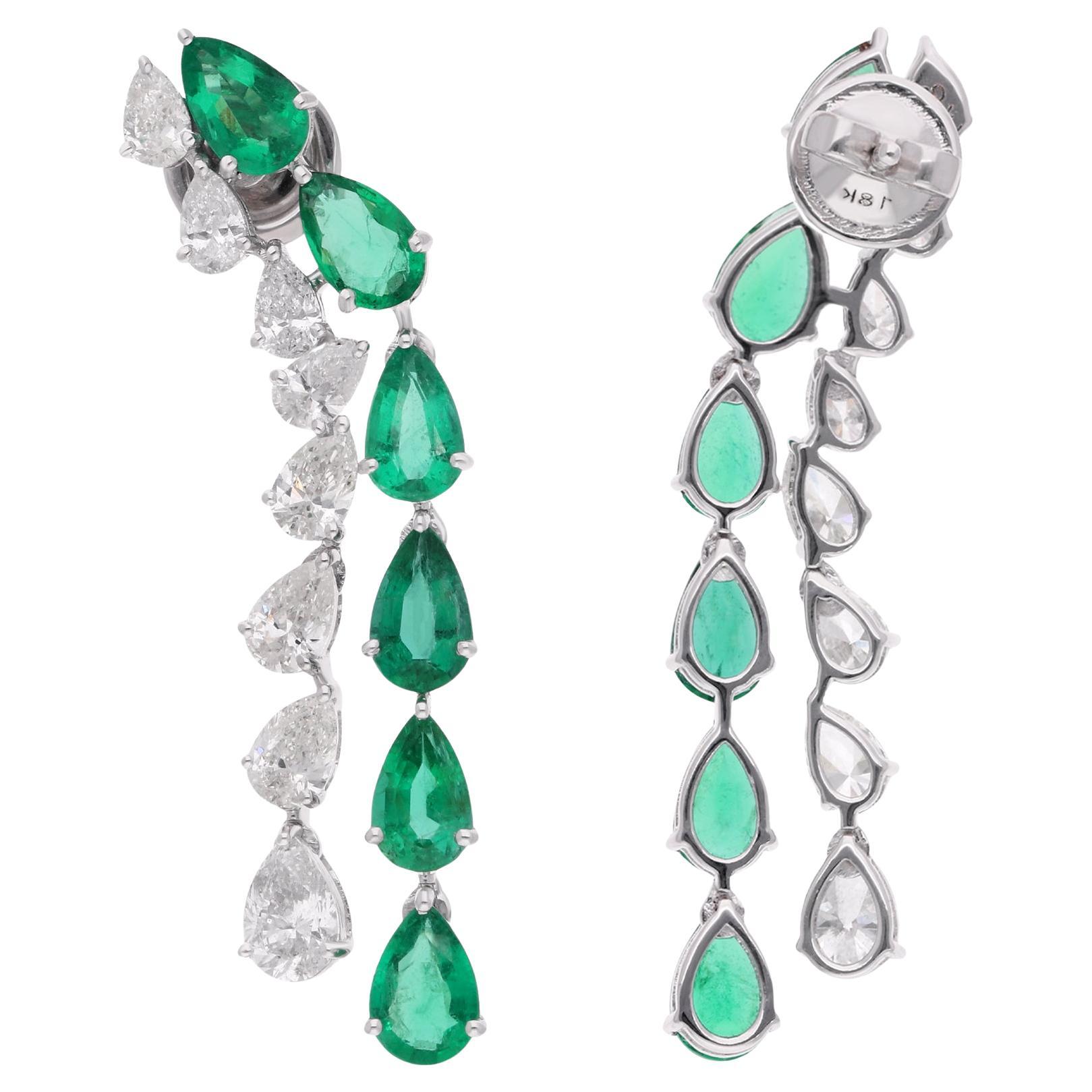 Orecchini con gemma di smeraldo dello Zambia a pera Diamante Oro bianco 14 carati Gioielli di pregio