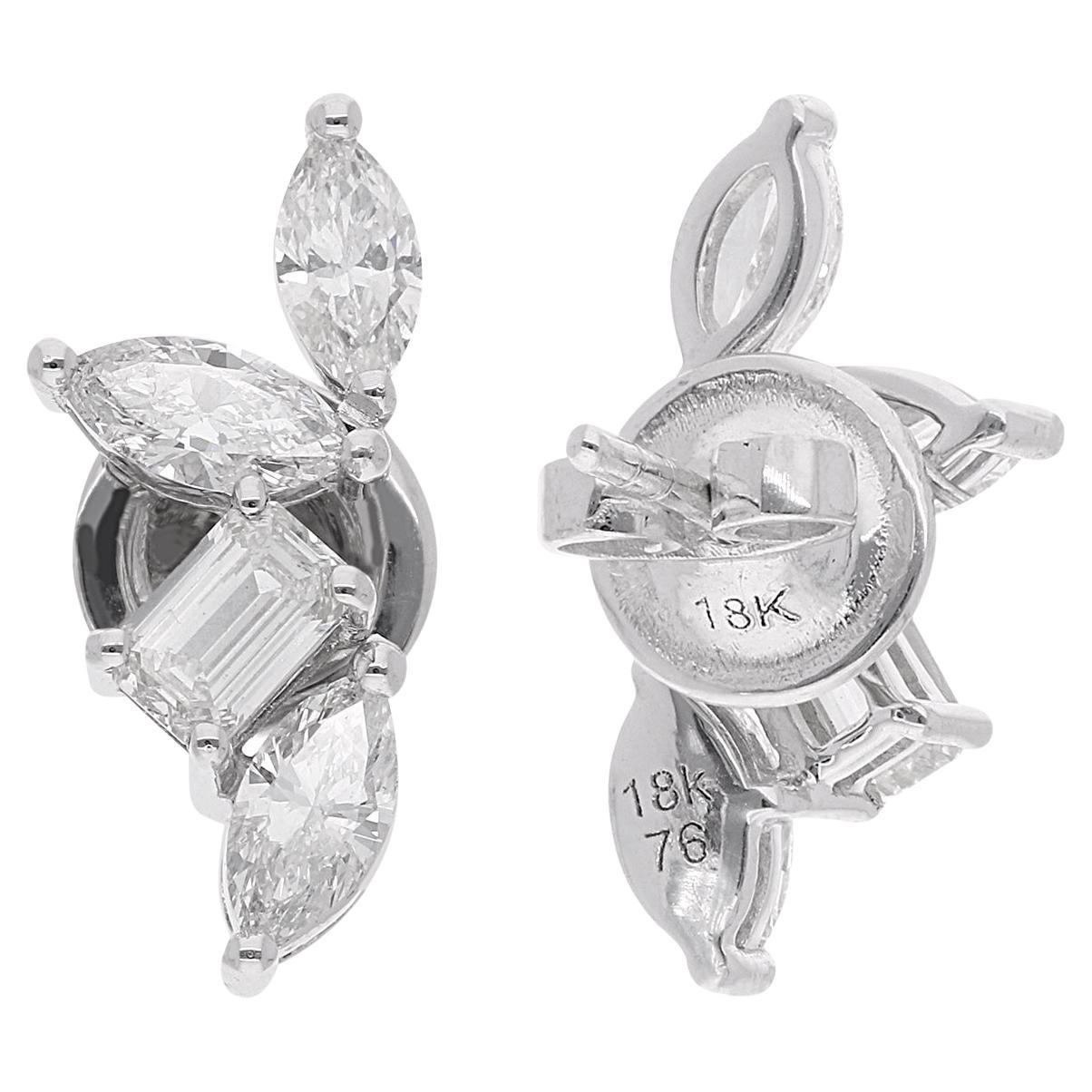 1.70 Ct. Boucles d
oreilles en or blanc 14 carats avec diamants en forme de marquise et d
émeraude