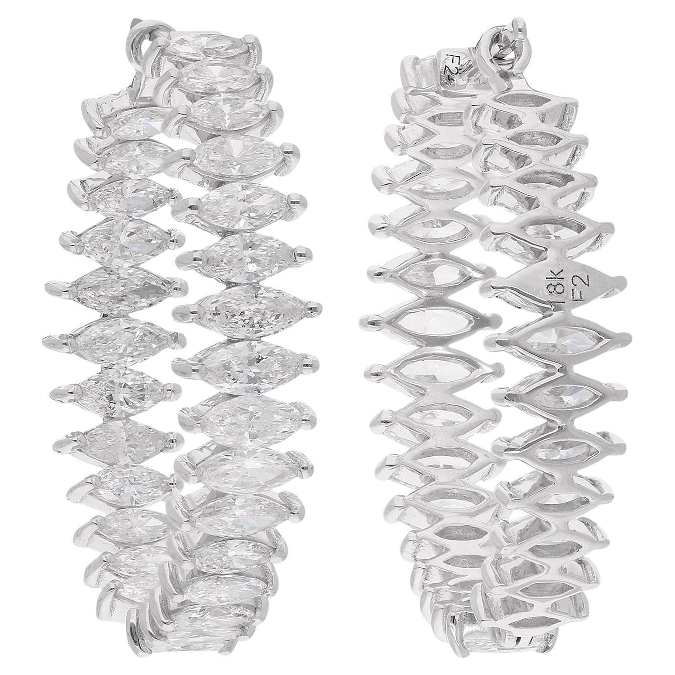 Orecchini a cerchio di diamanti marquise da 5,47 carati naturali in oro bianco 14 carati