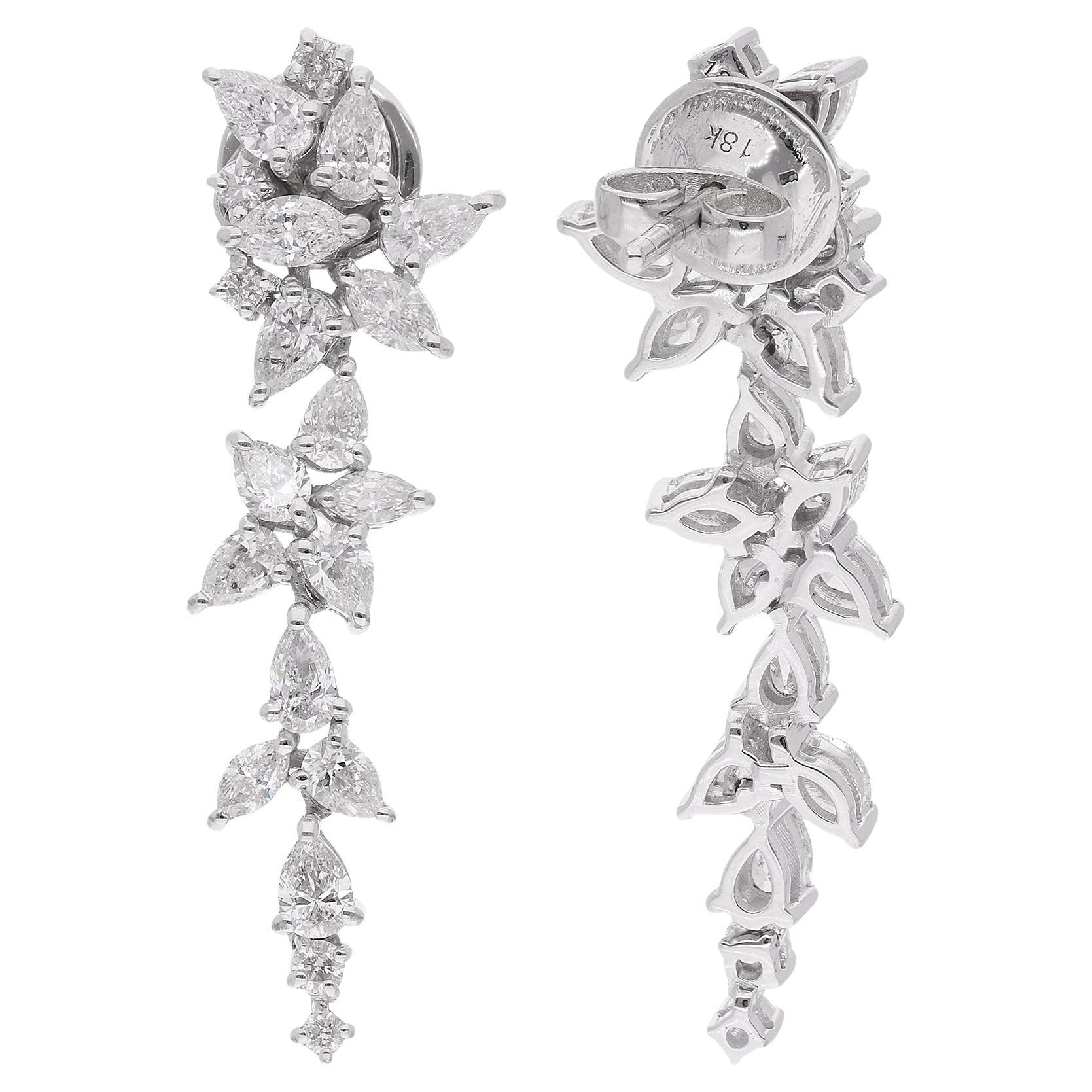 Orecchini con diamanti tondi, pera e marquise da 2,62 carati Nature, oro bianco 18 carati