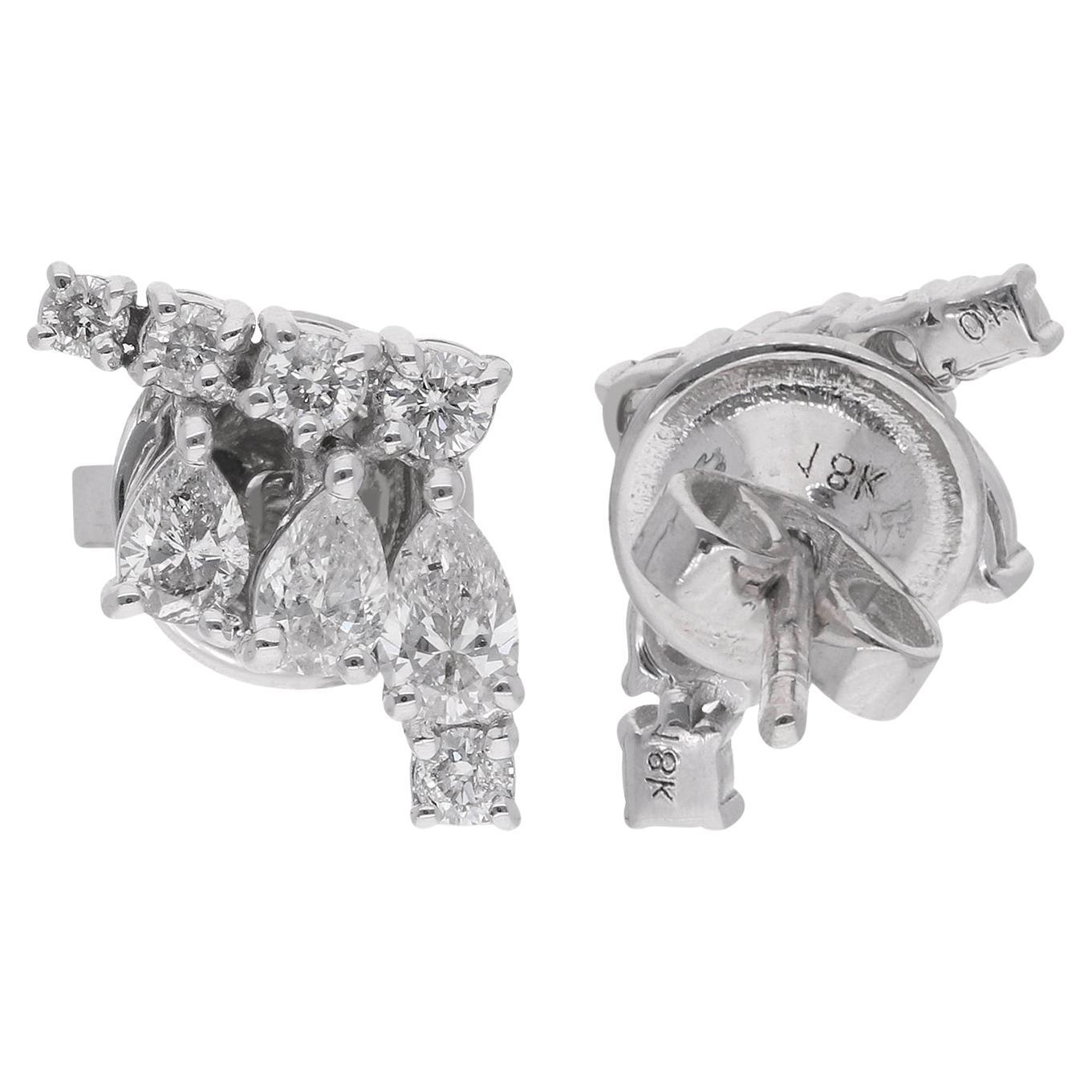 0,84 Karat runder
birnenförmiger Diamant-Ohrstecker aus 18 Karat Weißgold Schmuck