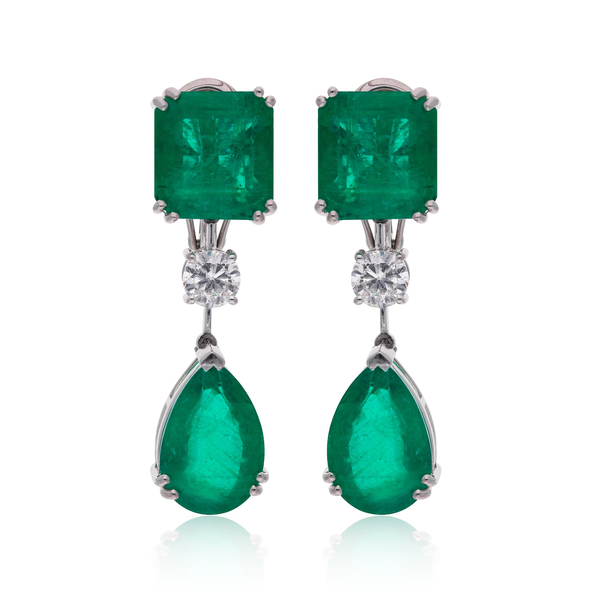 Zambian Emerald Gemstone Dangle Earrings Diamond 18 Karat White Gold New jewelry
