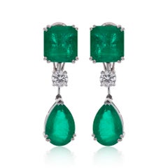 Zambian Emerald Gemstone Dangle Earrings Diamond 18 Karat White Gold New jewelry