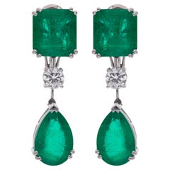 Orecchini a pendente con gemma di smeraldo dello Zambia Diamante Oro bianco 14 carati Nuovi gioielli