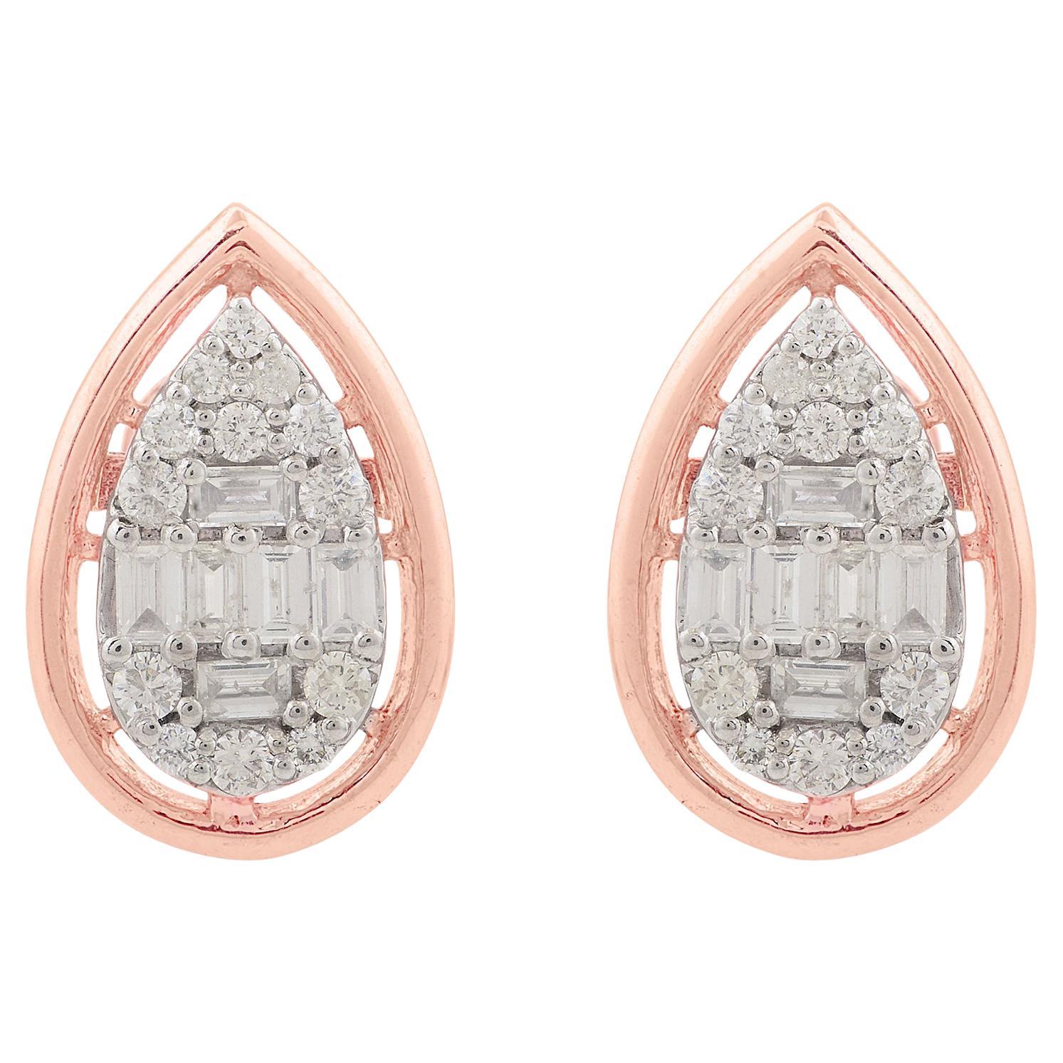0.8 Ct. Boucles d
oreilles en or rose 10 carats avec diamant baguette de couleur HI et pureté SI
