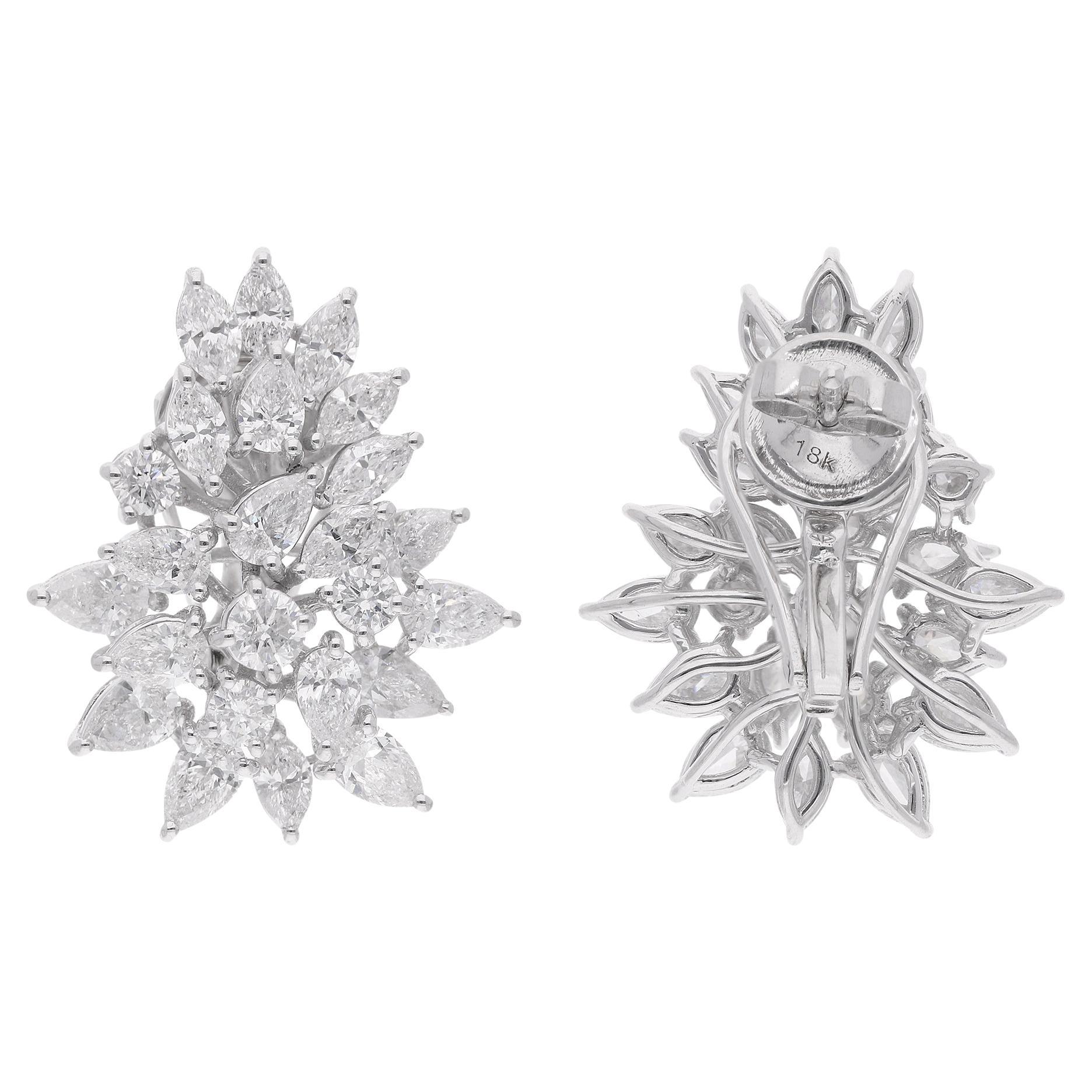 Orecchini fini di diamanti tondi, marquise e pera da 5,01 carati Nature in oro bianco 14 carati