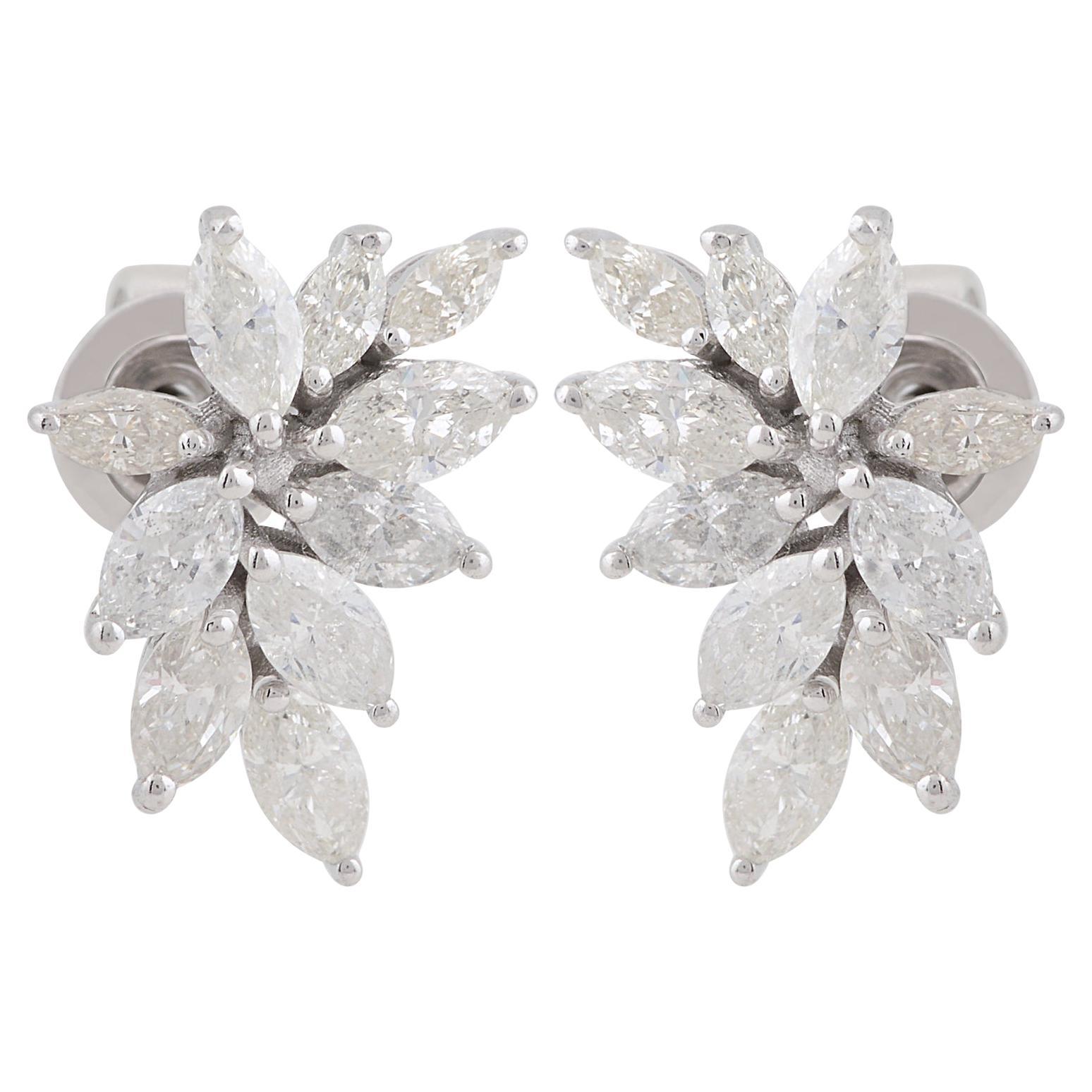 Boucles d'oreilles en or blanc 10 carats avec diamants taille marquise SI/H de 1,40 carat