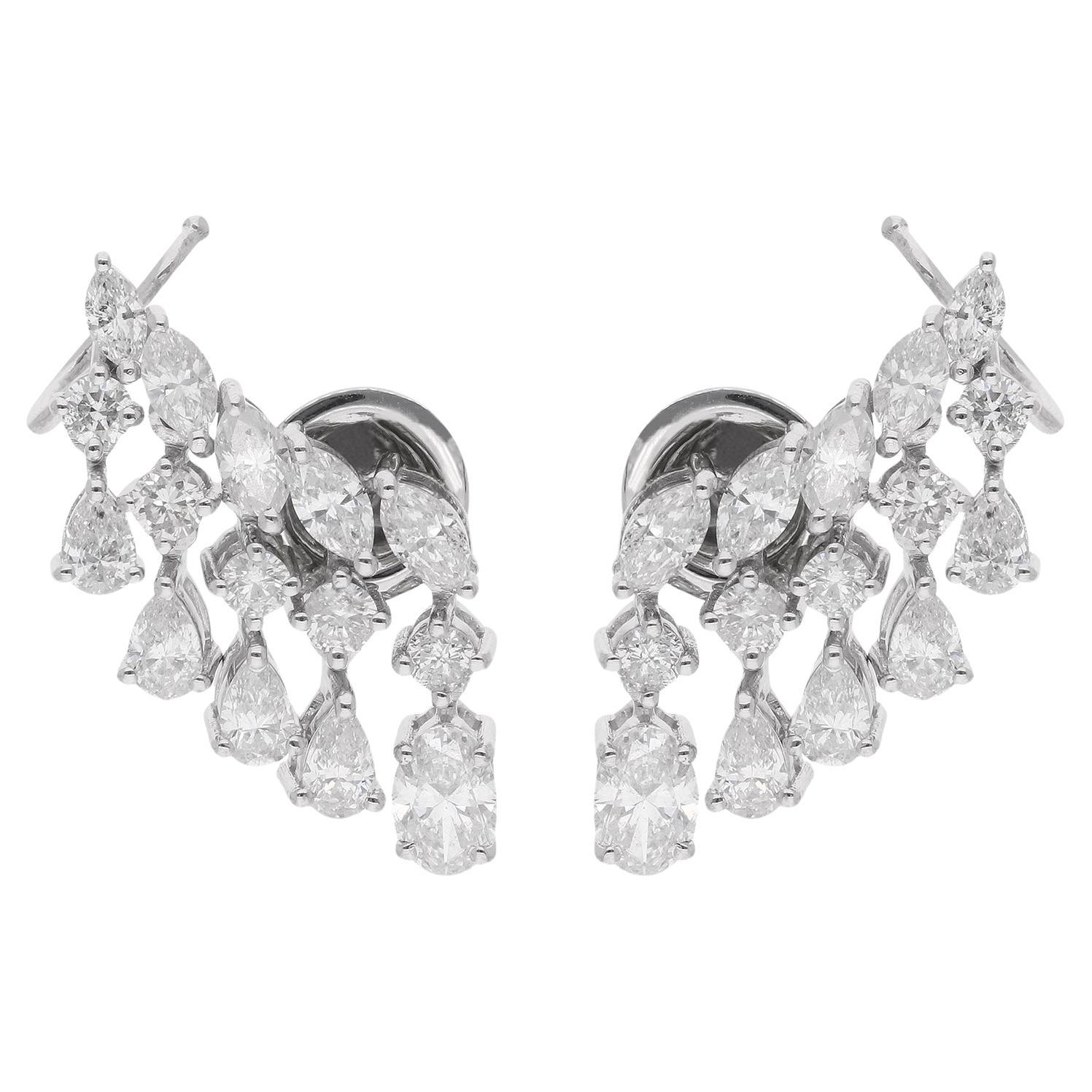 2.57 Carat Marquise Pear Round Diamond Ear Cuff Earrings 18 Karat White Gold