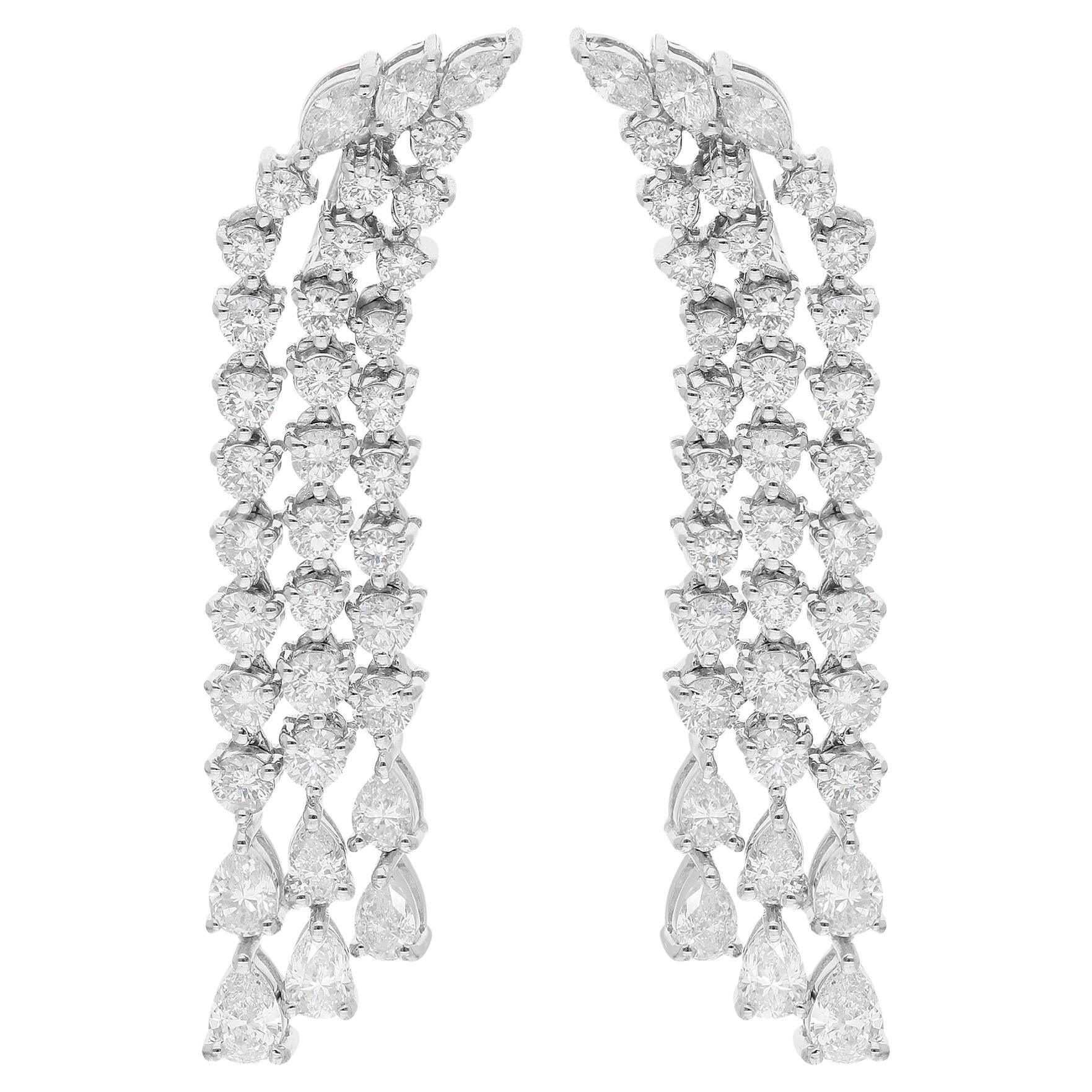 Orecchini con diamanti tondi e marquise a forma di pera reale in oro bianco 18 carati