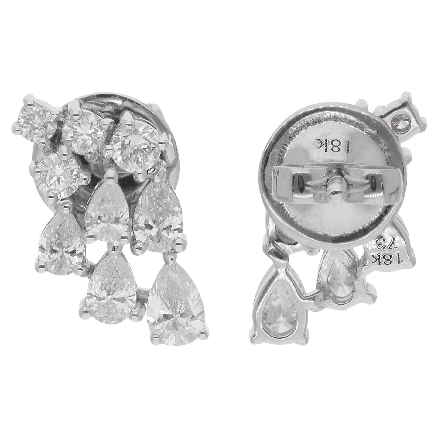 1,11 Ct. Orecchini con pera e diamante rotondo in oro bianco 18 carati Gioielli fatti a mano