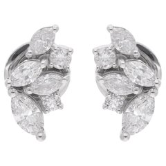 Orecchini con diamanti tondi e marquise naturali in oro bianco 18 carati Gioielli di pregio