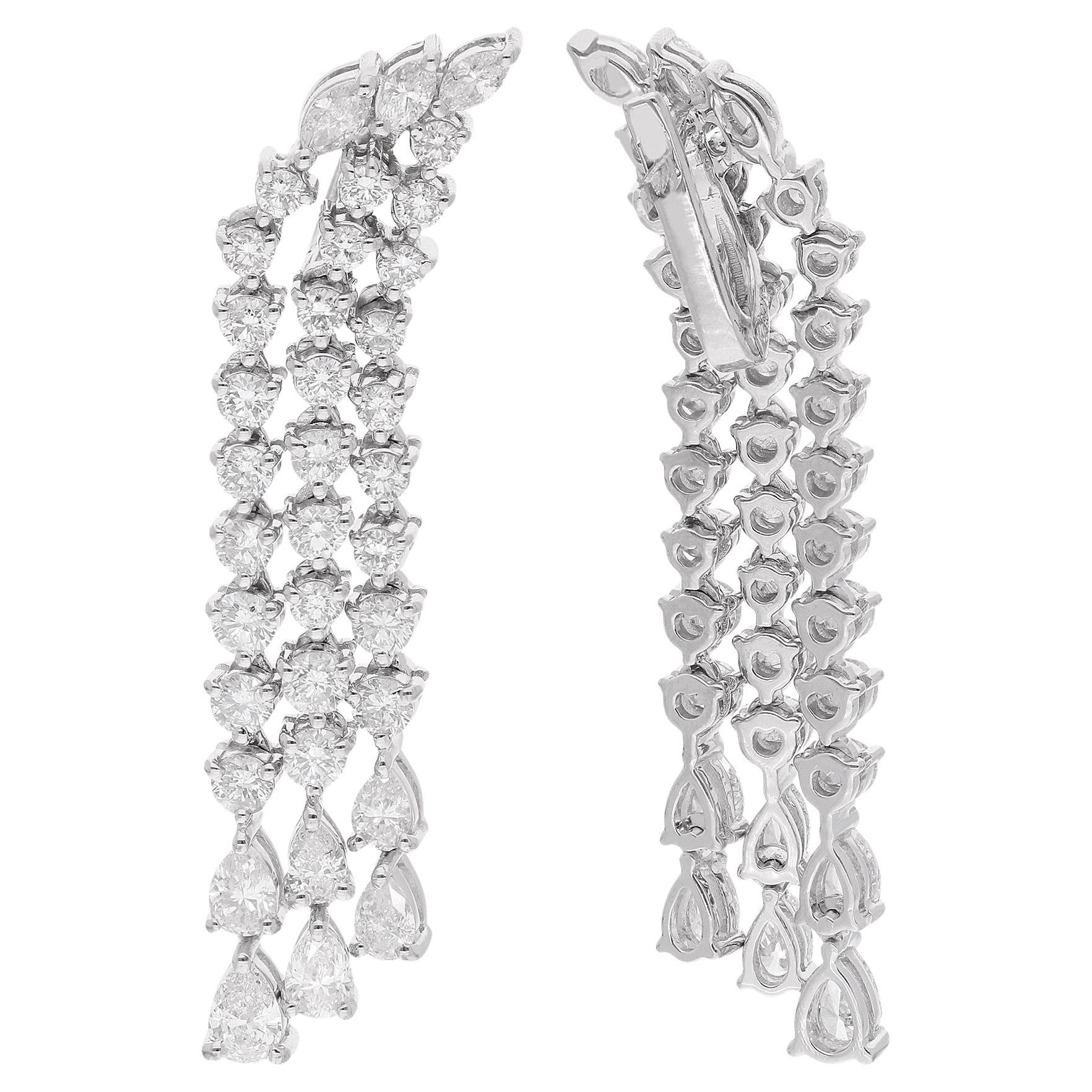 Orecchini con diamanti tondi e marquise a forma di pera reale in oro bianco 14 carati