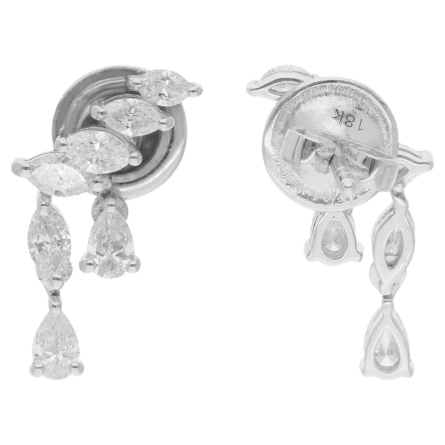 Moderne Boucles d'oreilles en or blanc 18 carats avec diamants taille poire marquise de 1 carat en vente