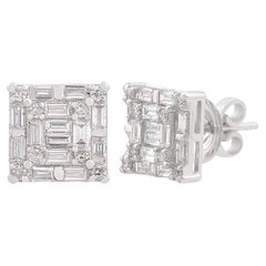 Orecchini con diamante Baguette da 1,13 carati reali in oro bianco 14 carati Gioielli di pregio