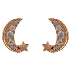 Nature 0,13 Carati Diamante Stella Luna Orecchini con perno in oro giallo 18 carati