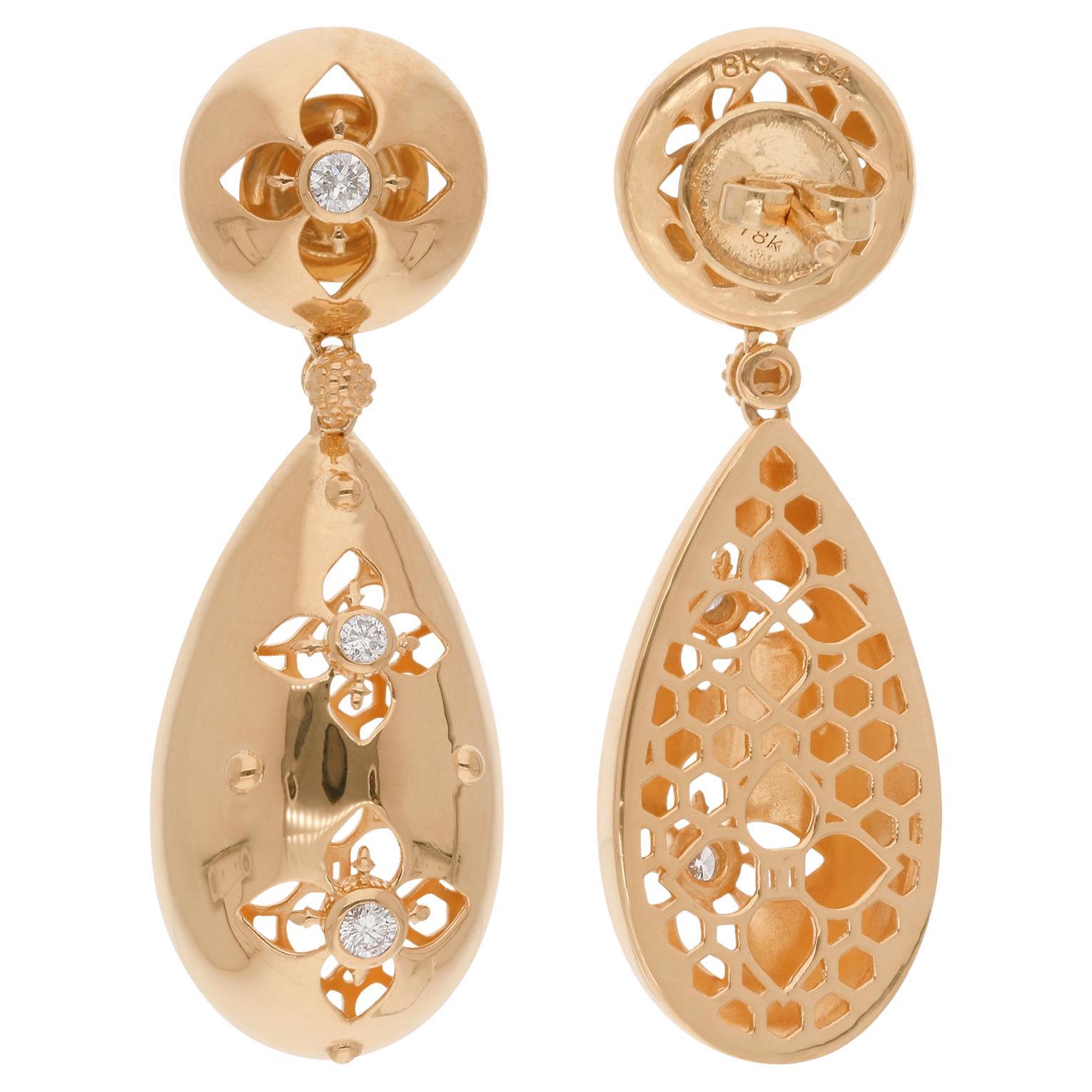 Orecchini pendenti con fiori di diamante naturale da 0,28 carati in oro giallo 14 carati
