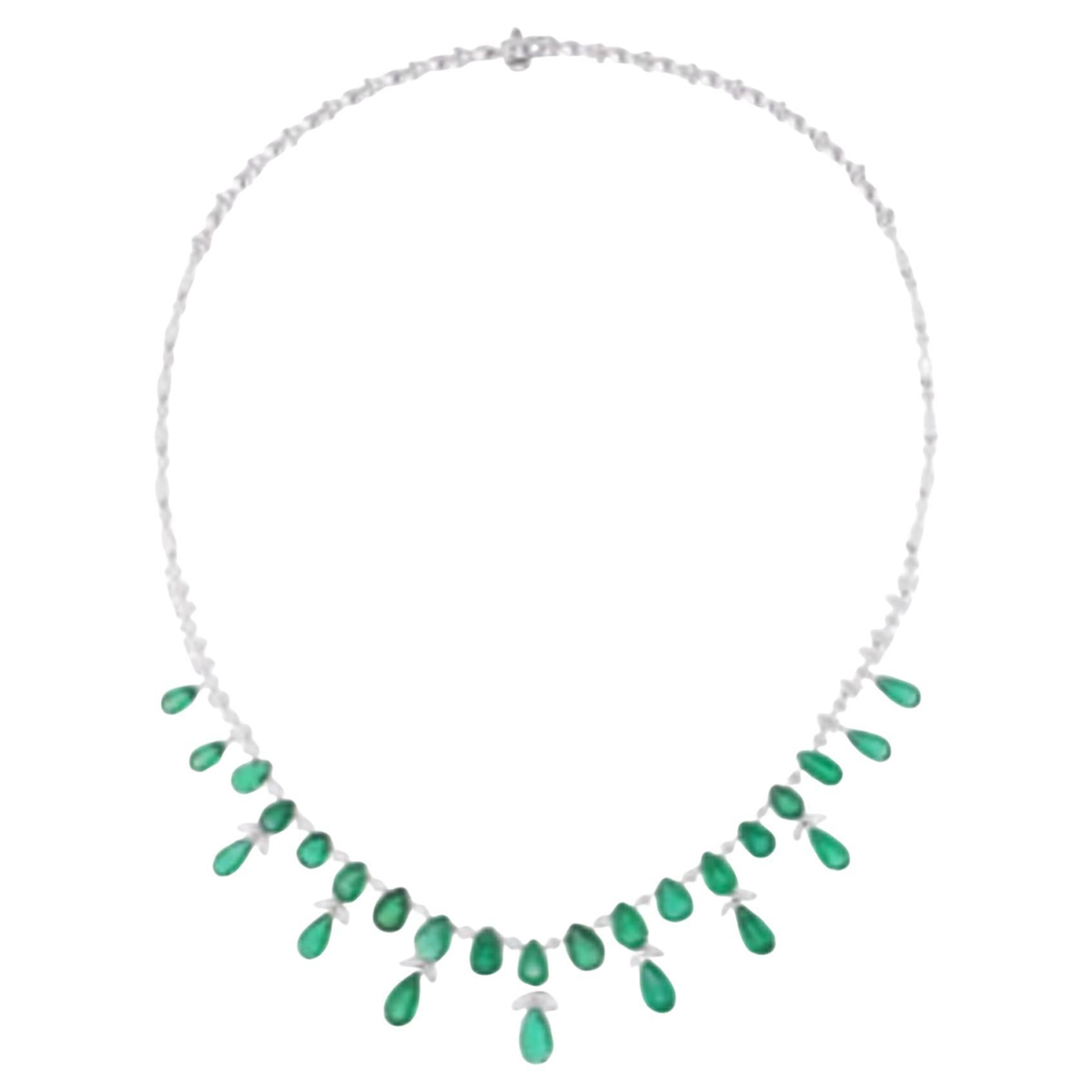 Zambian Emerald Gemstone Collana Choker Diamante Gioielli in oro bianco 18 carati