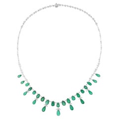 Zambian Emerald Gemstone Collana Choker Diamante Gioielli in oro bianco 18 carati