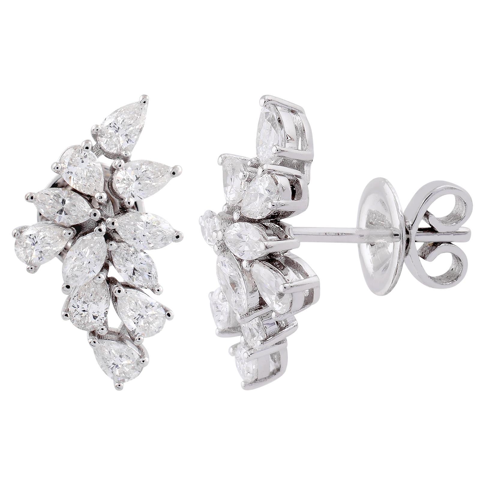 Orecchini con diamanti marquise da 2 carati reali SI Clarity HI Color Oro bianco 18 carati