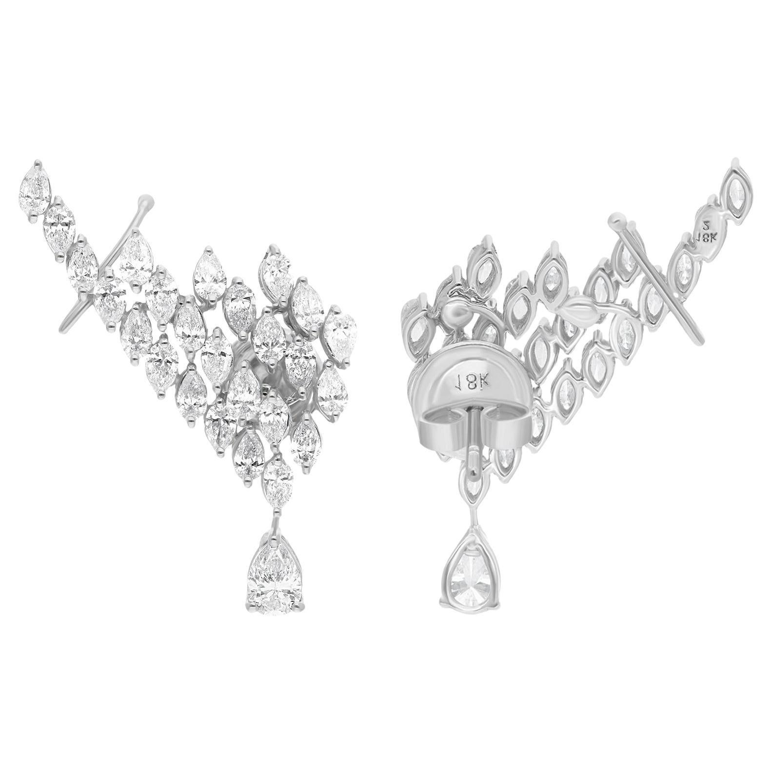 3.36 Carat Marquise 
Pear Diamond Ear Cuff Earrings 18 Karat White Gold Jewelry For Sale