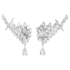 3.36 Carat Marquise 
Pear Diamond Ear Cuff Earrings 18 Karat White Gold Jewelry