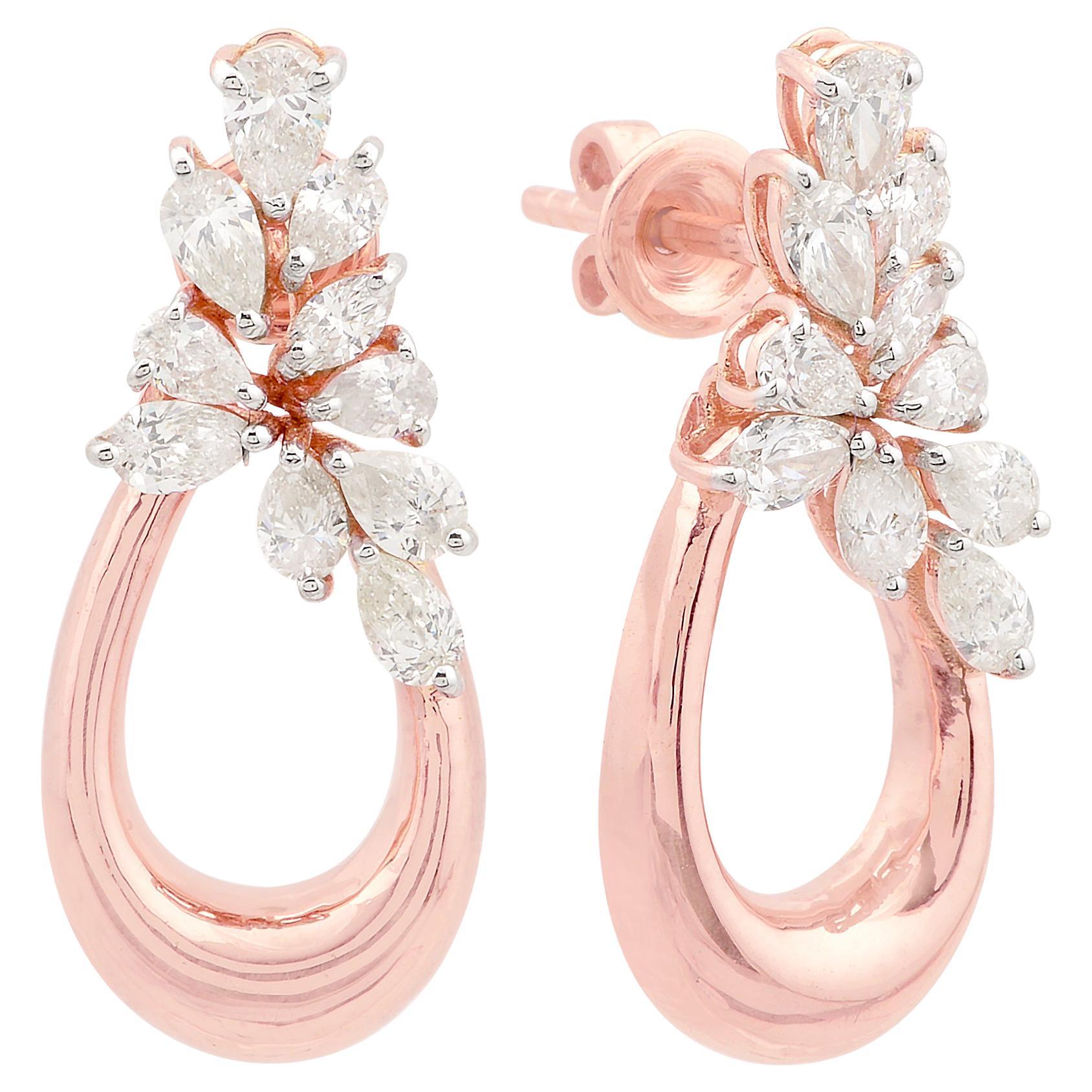 Orecchini pendenti con diamanti a forma di pera e marquise da 1,3 carati SI/HI Gioielli in oro rosa 18 carati