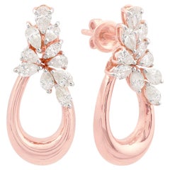 Orecchini pendenti con diamanti a forma di pera e marquise da 1,3 carati SI/HI Gioielli in oro rosa 18 carati