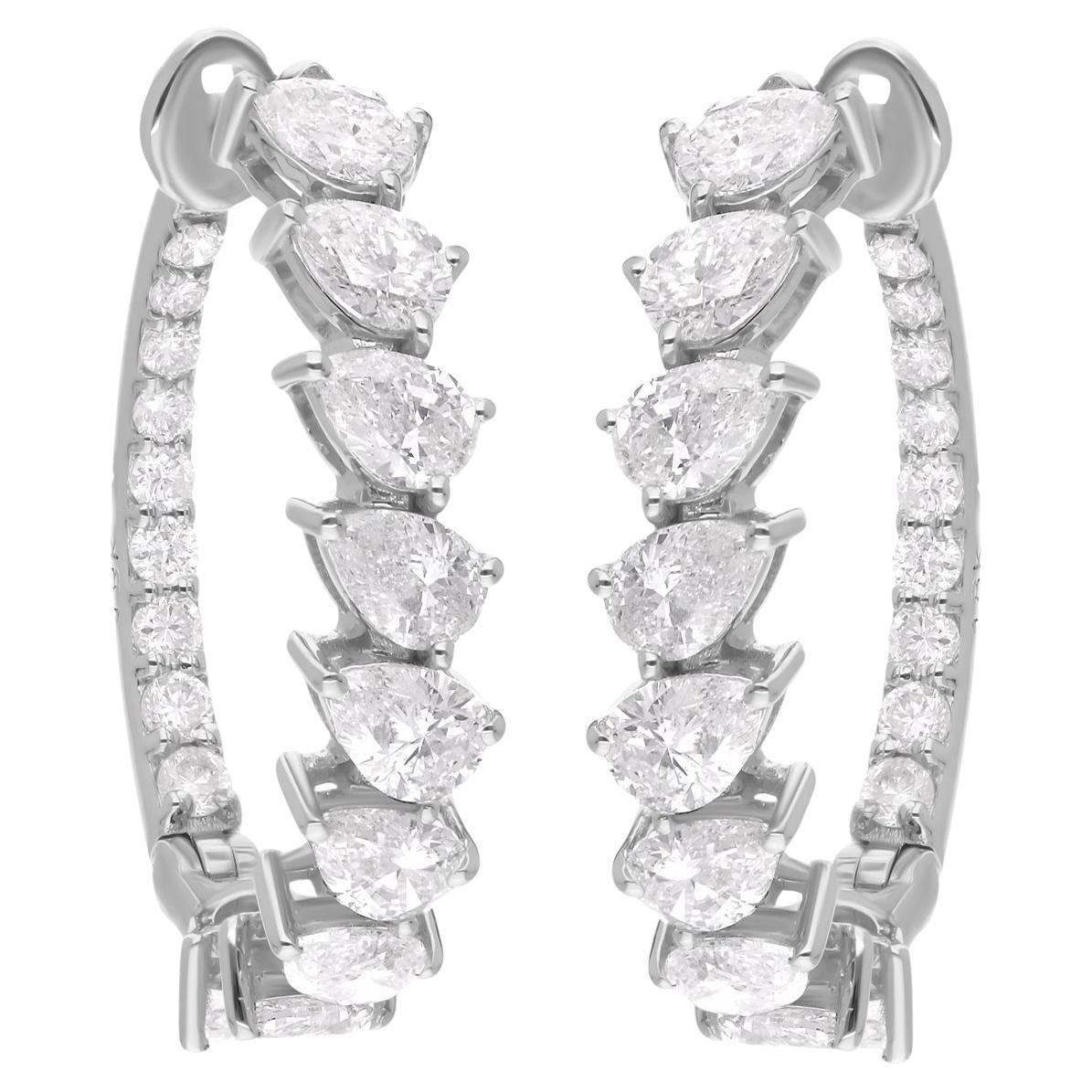 Orecchini a cerchio con pera e diamante rotondo da 2,62 carati Oro bianco 18 carati Gioielli di pregio