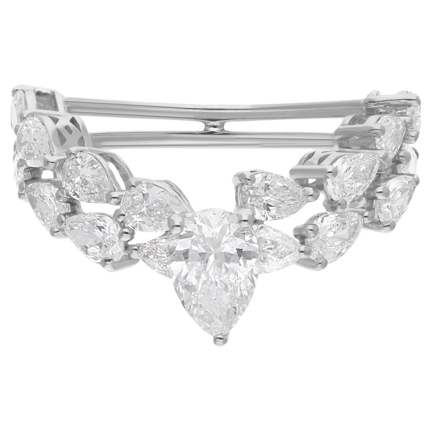 Bague fine à chevrons en or blanc 18 carats, pureté naturelle SI, diamant poire de couleur hi-colore