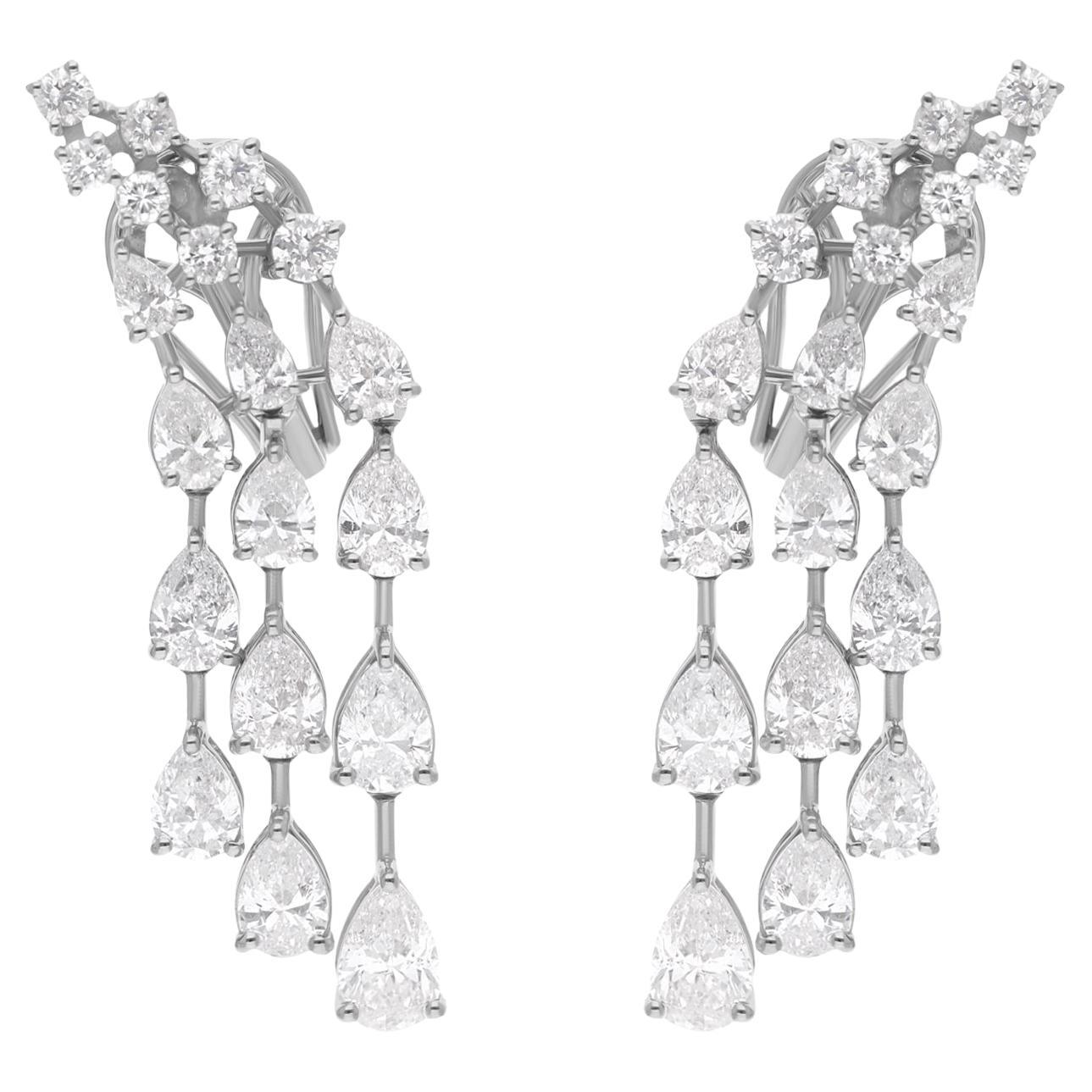 Orecchini a pendente con diamante reale rotondo e pera in oro bianco 14 carati Gioielli fatti a mano