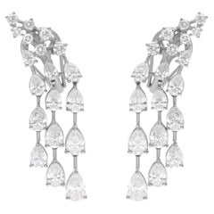 Orecchini a pendente con diamante reale rotondo e pera in oro bianco 14 carati Gioielli fatti a mano