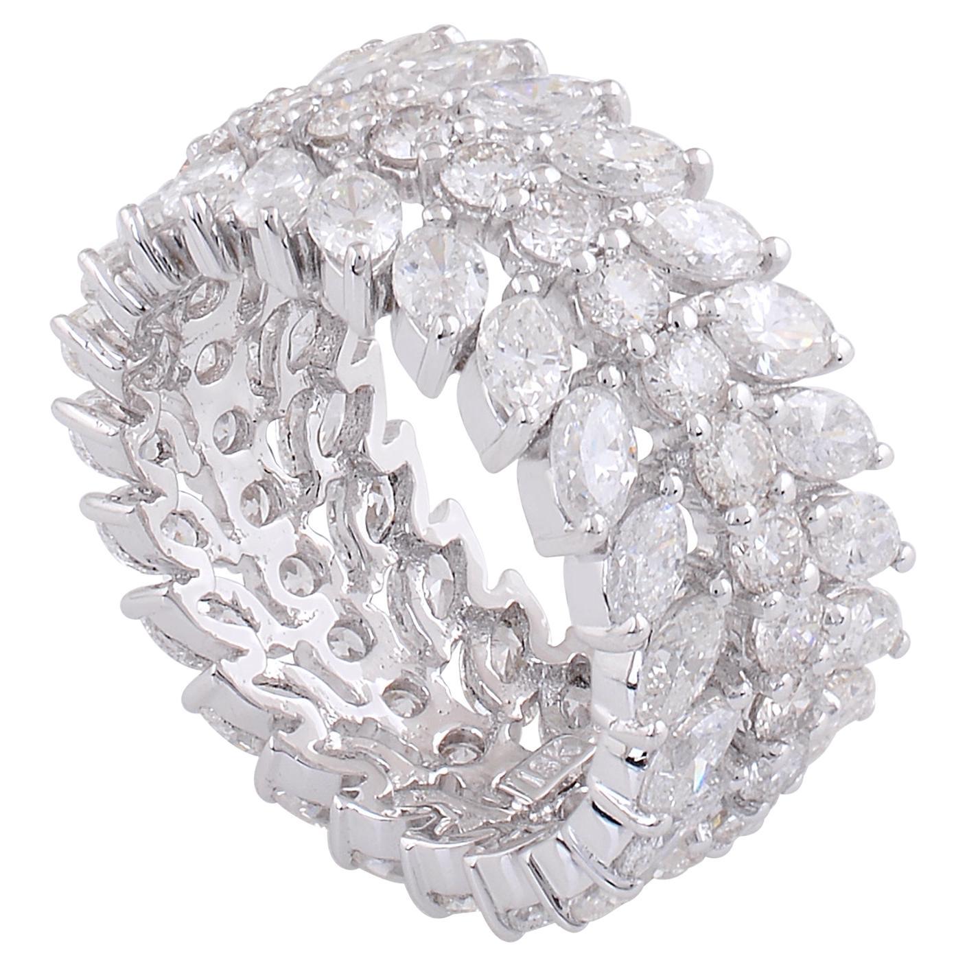 Anello a fascia con diamante marquise naturale da 6 carati SI/HI Gioielli in oro bianco 18 carati