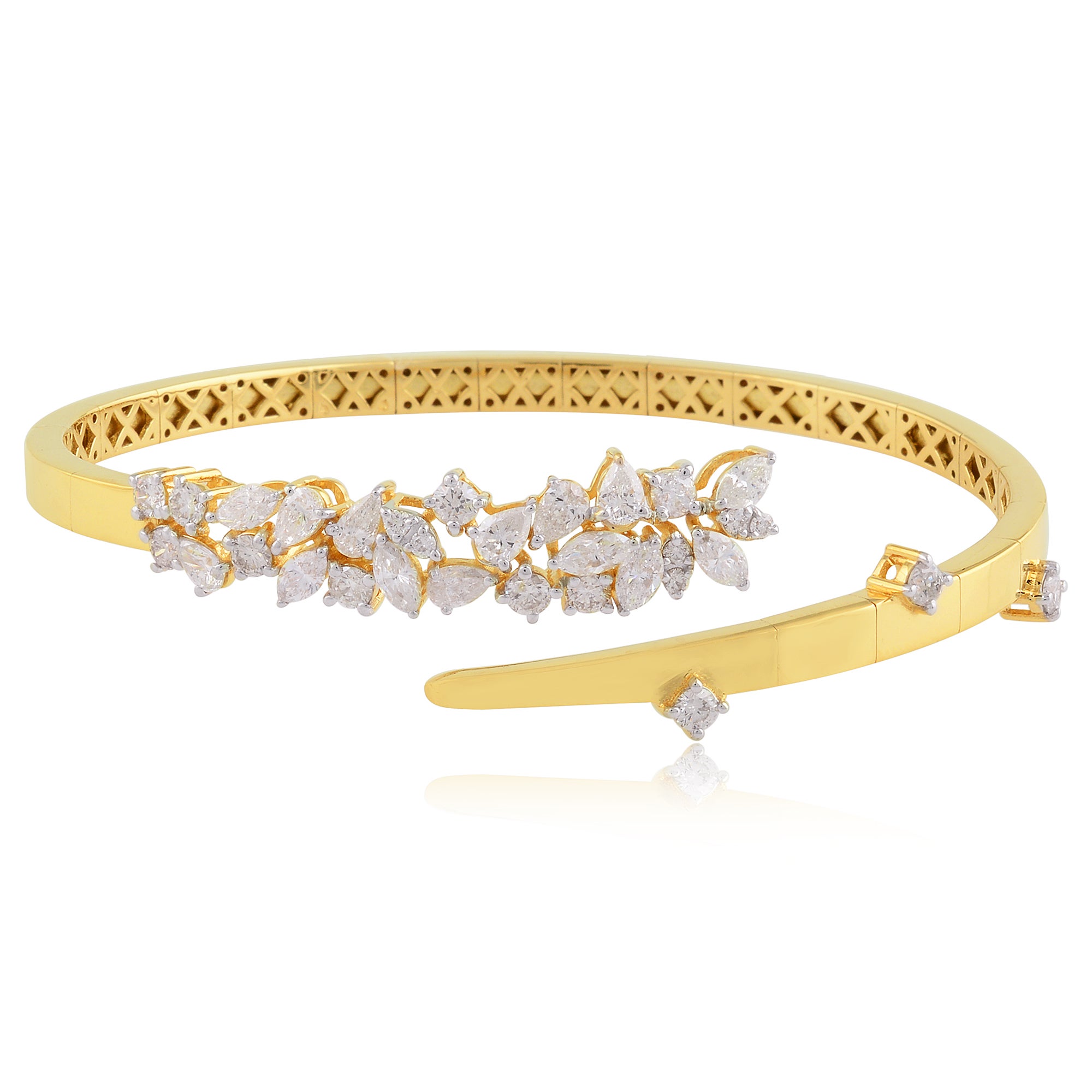 Natural SI Claridad HI Color Diamante Pulsera Brazalete 18 Kilates Oro Amarillo