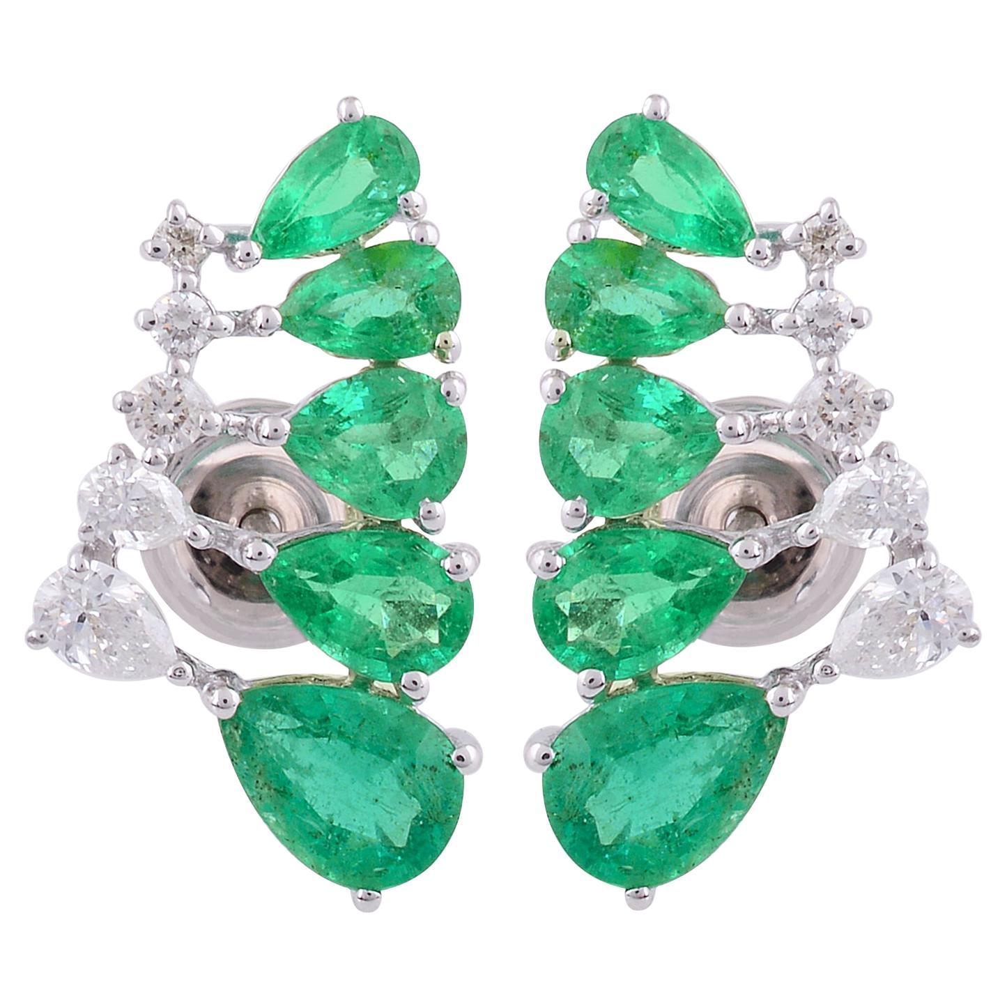 Orecchini con gemma di smeraldo dello Zambia a pera Diamante Oro bianco 18 carati Gioielli di pregio