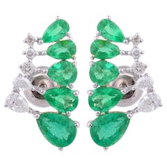 Orecchini con gemma di smeraldo dello Zambia a pera Diamante Oro bianco 18 carati Gioielli di pregio