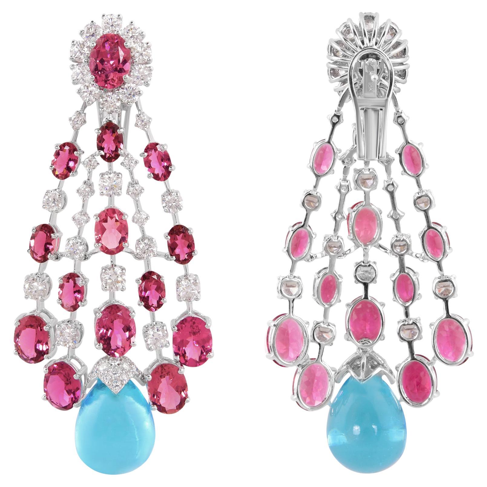 Orecchini pendenti con tormalina blu e topazio diamante in oro bianco 18 carati Gioielli di pregio